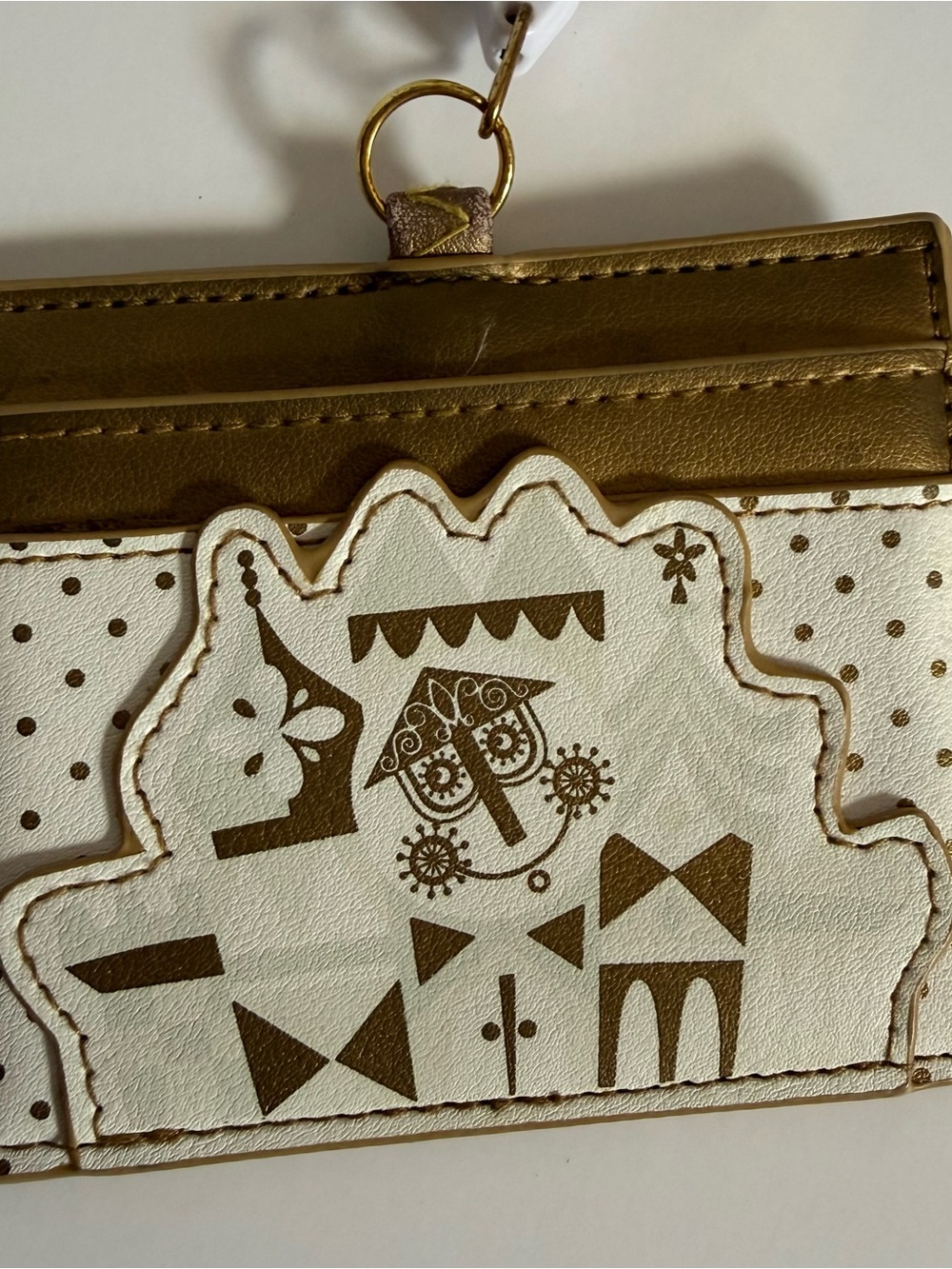 Loungefly (Disney) Gold Metallic Cardholder White Polka Dot Interior with strap - Picture 6 of 9